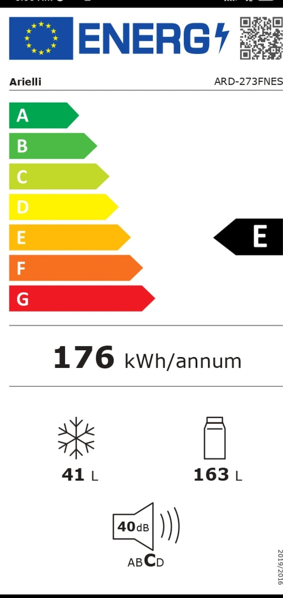 Arielli ARD 273 FNES Ψυγείο Δίπορτο Υ143xΠ55xΒ55εκ. Inox