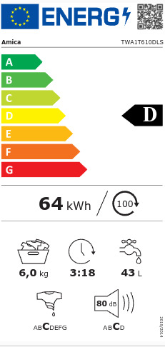 Amica Πλυντήριο Ρούχων Άνω Φόρτωσης 6kg με Ατμό 1000 Στροφών TWA1T610DLS