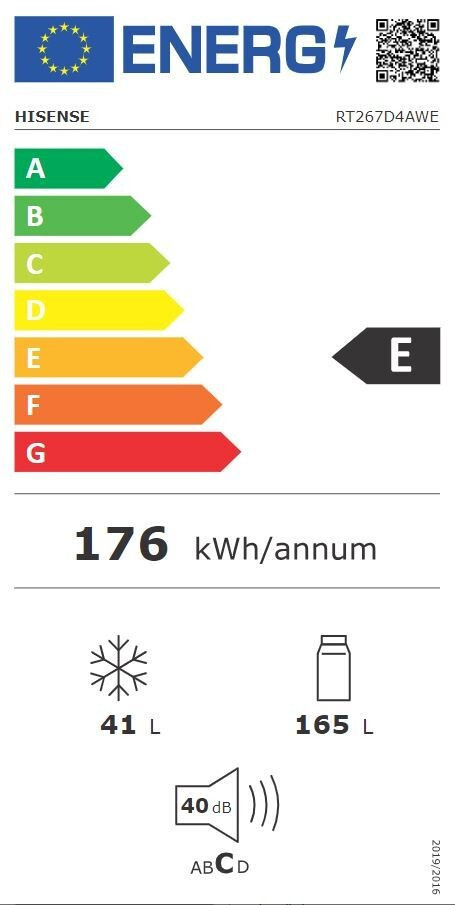 Hisense RT267D4AWE Ψυγείο Δίπορτο 206lt Υ143.4xΠ55xΒ54.2εκ. Λευκό