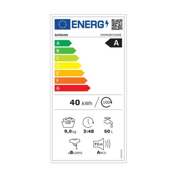 Samsung Πλυντήριο Ρούχων 9kg με Ατμό 1400 Στροφών WW90DB7U94GEU4