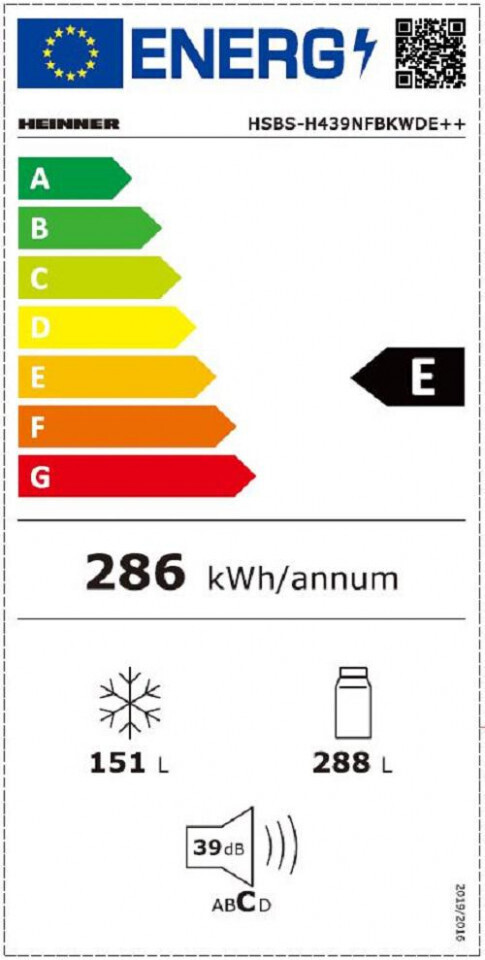 Heinner HSBS-H439NFBKWDE++ Ψυγείο Ντουλάπα Total NoFrost Υ177xΠ90xΒ59εκ. Μαύρο