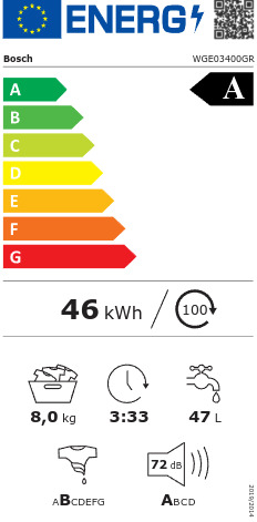 Bosch Πλυντήριο Ρούχων 8kg 1400 Στροφών WGE03400GR