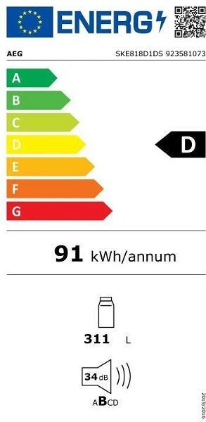 AEG SKE818D1DS Εντοιχιζόμενο Μονόπορτο Ψυγείο NoFrost Υ177.2xΠ54.8xΒ54.9εκ. Λευκό