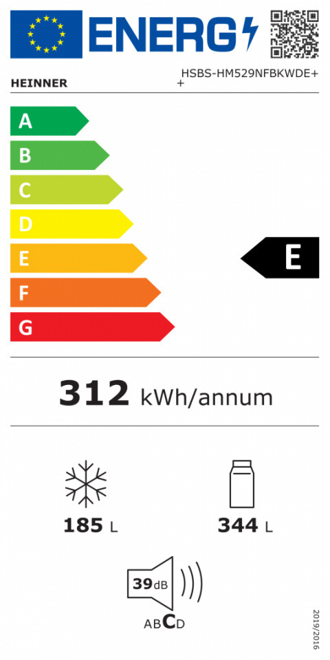 Heinner HSBS-HM529NFBKWDE++ Ψυγείο Ντουλάπα Total NoFrost Υ177xΠ90xΒ66εκ. Μαύρο