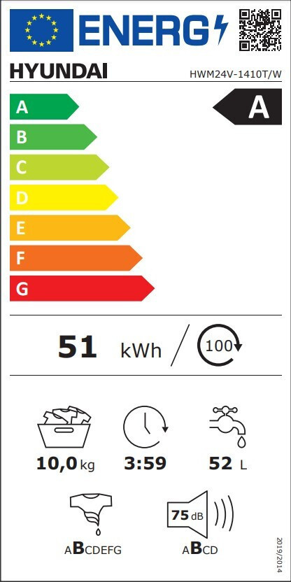 Hyundai Πλυντήριο Ρούχων 10kg με Ατμό 1400 Στροφών HWM24V-1410T/W