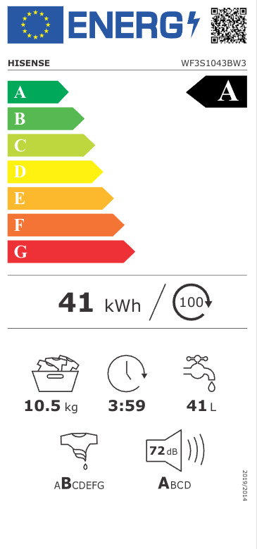 Hisense Πλυντήριο Ρούχων 10.5kg με Ατμό 1400 Στροφών WF3S1043BW3