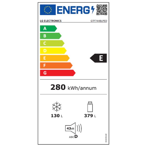 LG GTF744BLPED Ψυγείο Δίπορτο Total NoFrost Υ180xΠ78xΒ67.3εκ. Μαύρο