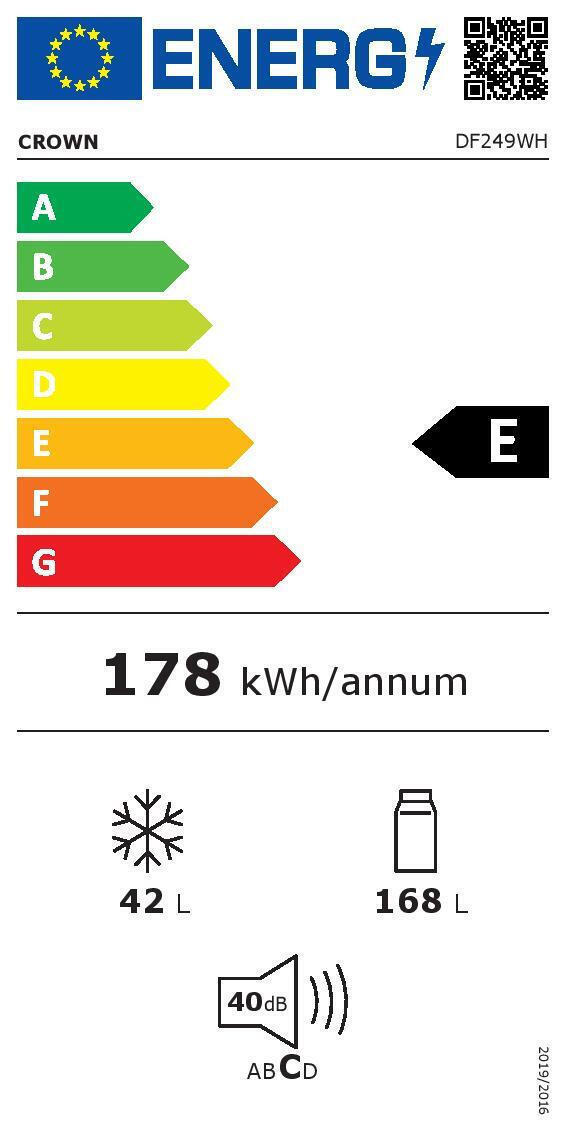 Crown DF249WH Ψυγείο Δίπορτο Υ143xΠ55xΒ55εκ. Λευκό