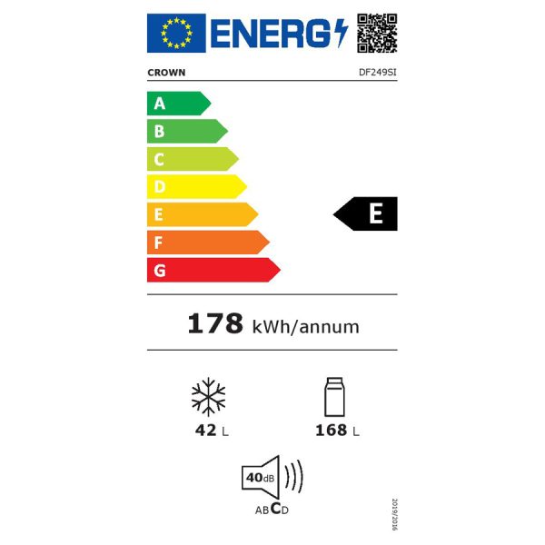 Crown DF249SI Ψυγείο Δίπορτο Υ143xΠ55xΒ55εκ. Inox