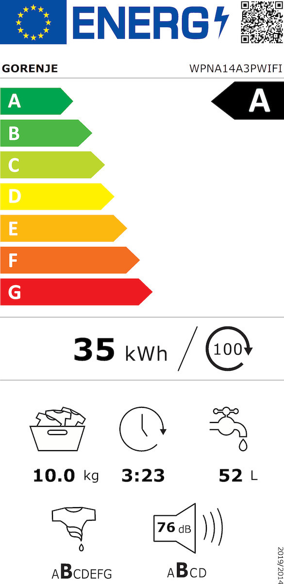 Gorenje Πλυντήριο Ρούχων 10kg 1400 Στροφών WPNA14A3PWIFI