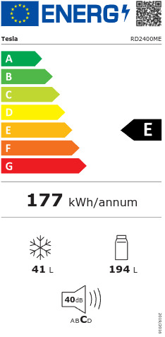 Tesla RD2400ME Ψυγείο Δίπορτο Υ159xΠ55xΒ55εκ. Λευκό