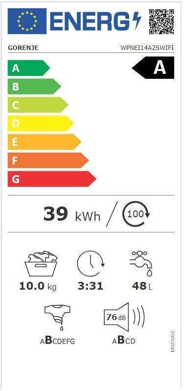 Gorenje Πλυντήριο Ρούχων 10kg με Ατμό 1400 Στροφών WPNEI14A2SWIFI