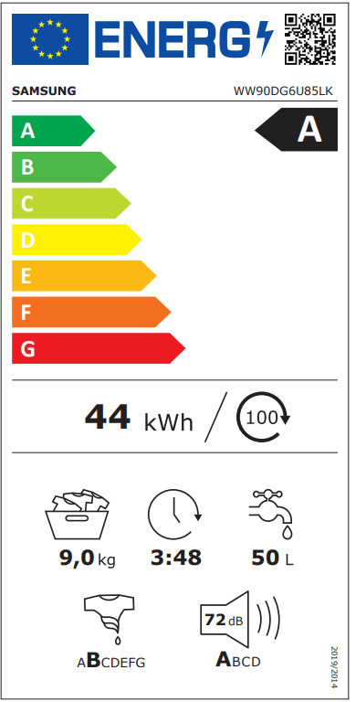 Samsung Πλυντήριο Ρούχων 9kg με Ατμό 1400 Στροφών WW90DG6U85LKU4