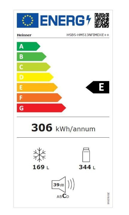 Heinner HSBS-HM513NFIMDXE++ Ψυγείο Ντουλάπα Total NoFrost Υ177xΠ90xΒ66εκ. Μαύρο