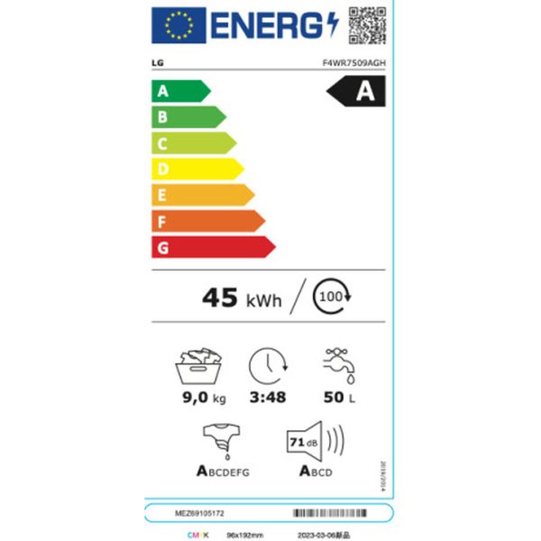 LG Πλυντήριο Ρούχων 9kg με Ατμό 1400 Στροφών F4WR7509AGH