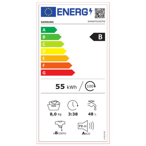 Samsung Πλυντήριο Ρούχων 8kg με Ατμό 1400 Στροφών WW80T554DTW