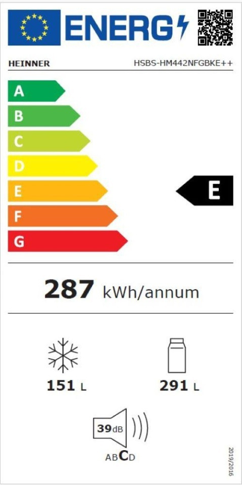 Heinner HSBS-HM442NFGBKE++ Ψυγείο Ντουλάπα NoFrost Υ177xΠ90xΒ59εκ. Μαύρο