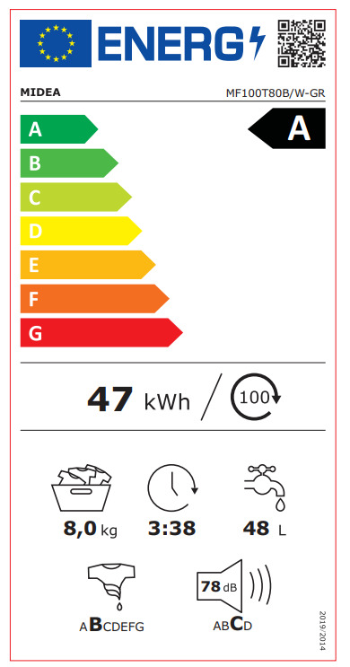 Midea Πλυντήριο Ρούχων Άνω Φόρτωσης 8kg με Ατμό 1300 Στροφών MF100T80B/W-GR