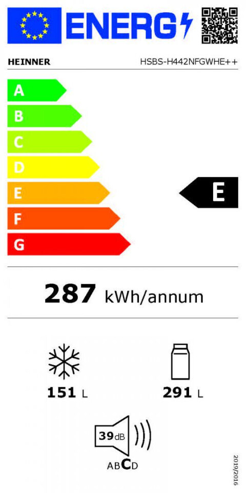 Heinner HSBS-H442NFGWHE++ Ψυγείο Ντουλάπα Total NoFrost Υ177xΠ90xΒ59εκ. Λευκό