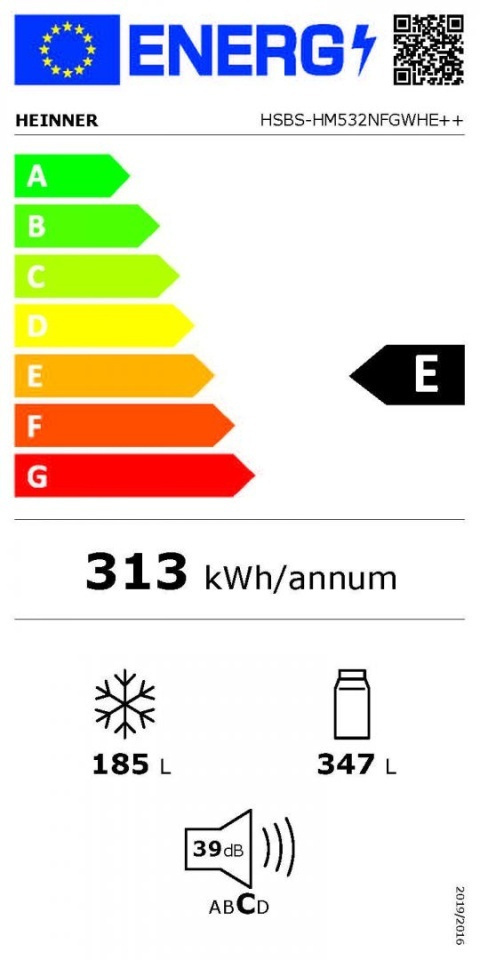 Heinner HSBS-HM532NFGWHE++ Ψυγείο Ντουλάπα Total NoFrost Υ177xΠ90xΒ66εκ. Λευκό