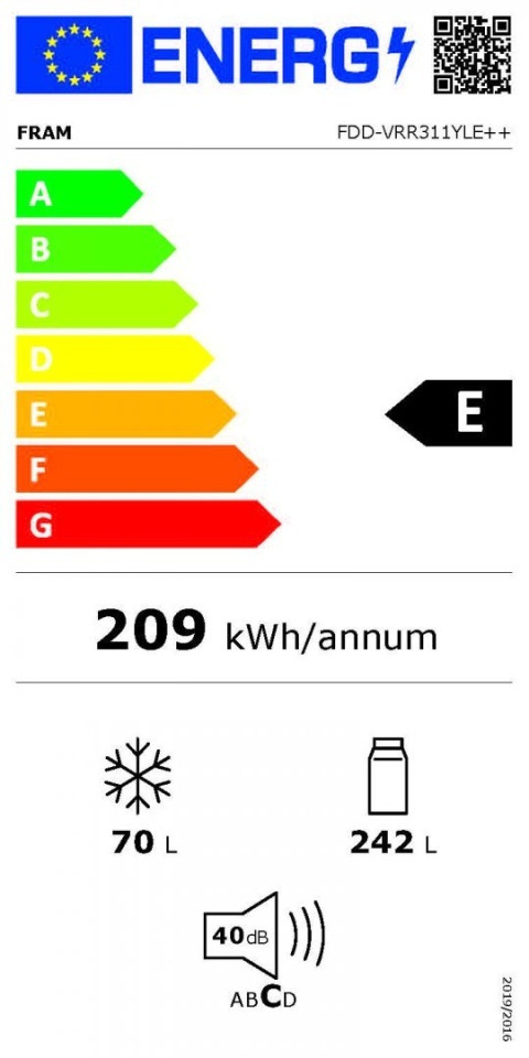 Fram FDD-VRR311YLE+ Ψυγείο Δίπορτο Υ179.4xΠ60.5xΒ63.5εκ. Κίτρινο