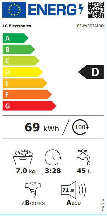 LG Πλυντήριο Ρούχων 7kg 1200 Στροφών F2WV3S7AIDD