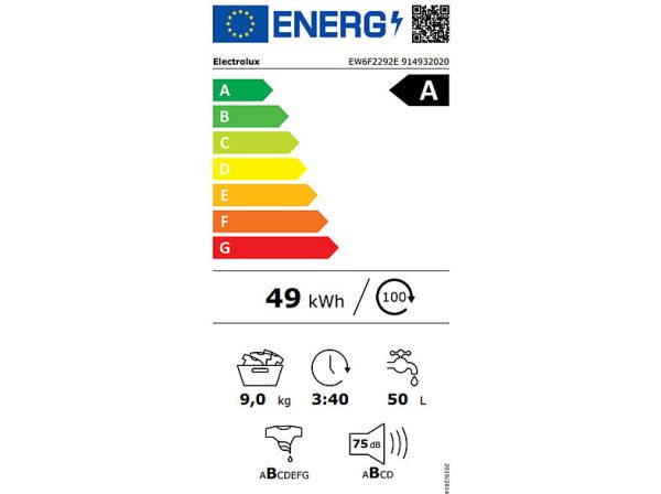 Electrolux Πλυντήριο Ρούχων 9kg με Ατμό 1200 Στροφών EW6F2292E