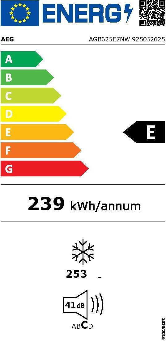 AEG AGB625E7NW Όρθιος Καταψύκτης 253lt No Frost