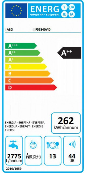 AEG F55340VIO Εντοιχιζόμενο Πλυντήριο Πιάτων 60cm για 13 Σερβίτσια Λευκό