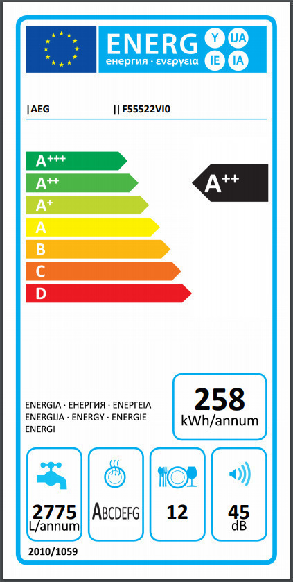 AEG F55522VI0 Εντοιχιζόμενο Πλυντήριο Πιάτων 60cm για 12 Σερβίτσια Λευκό