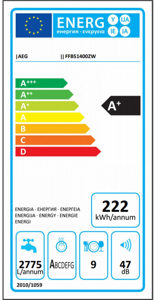 AEG FFB51400ZW Ελεύθερο Πλυντήριο Πιάτων 45cm για 9 Σερβίτσια Λευκό