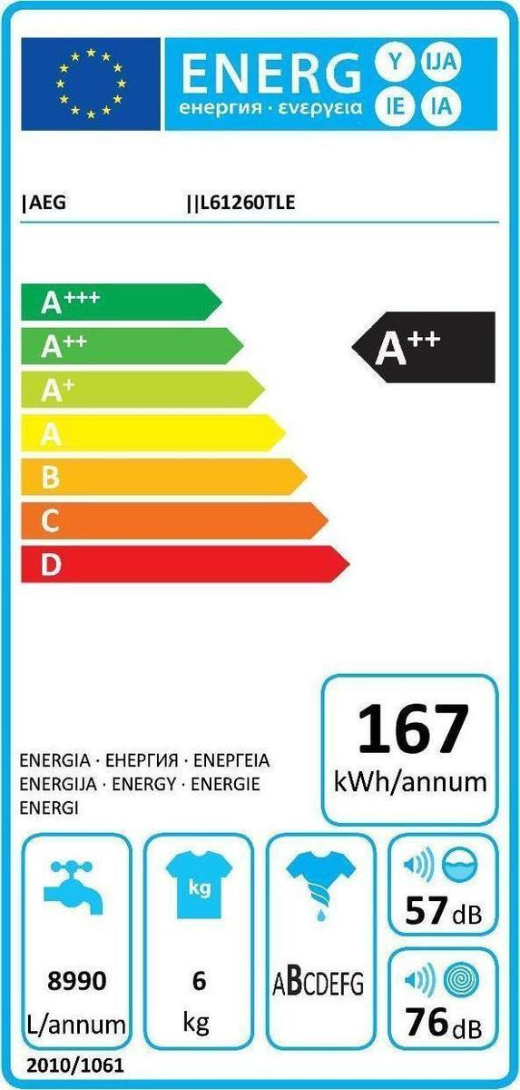 AEG L61260TLE Πλυντήριο Ρούχων Άνω Φόρτωσης 6kg 1200 Στροφών