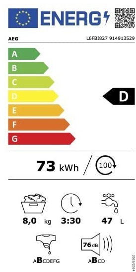 AEG L6FBI827 Πλυντήριο Ρούχων 8kg 1200 Στροφών