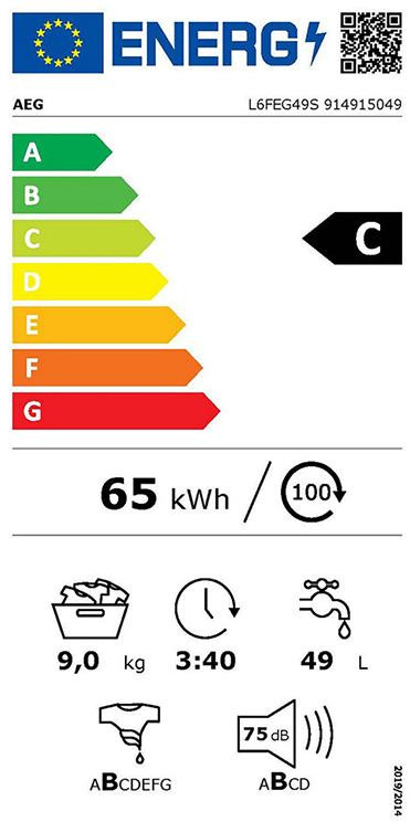AEG L6FEG49S Πλυντήριο Ρούχων 9kg 1400 Στροφών