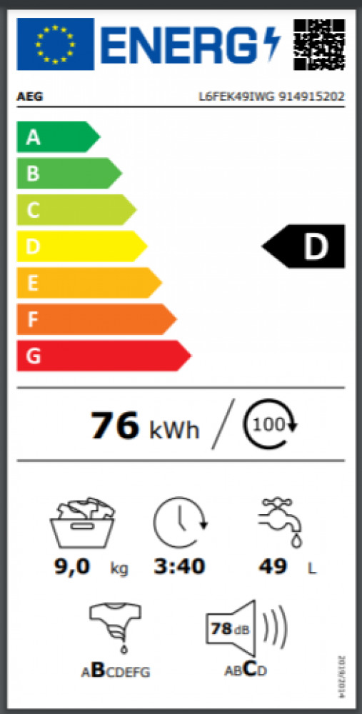 AEG L6FEK49IWG Πλυντήριο Ρούχων 9kg 1400 Στροφών