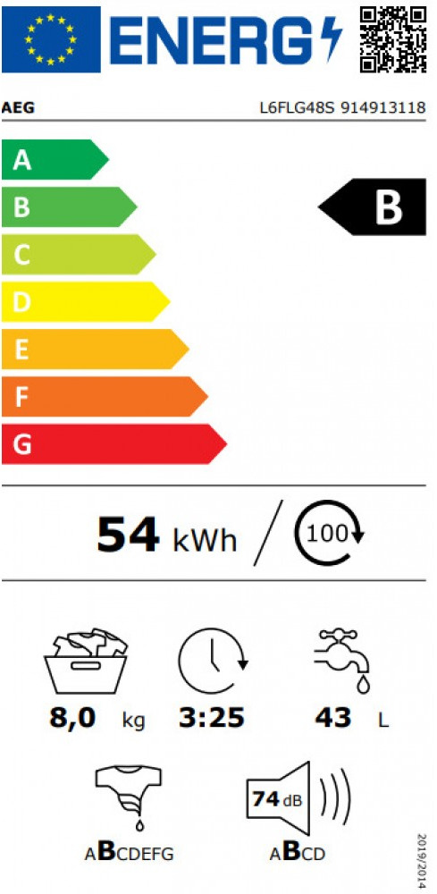 AEG L6FLG48S Πλυντήριο Ρούχων 8kg 1400 Στροφών