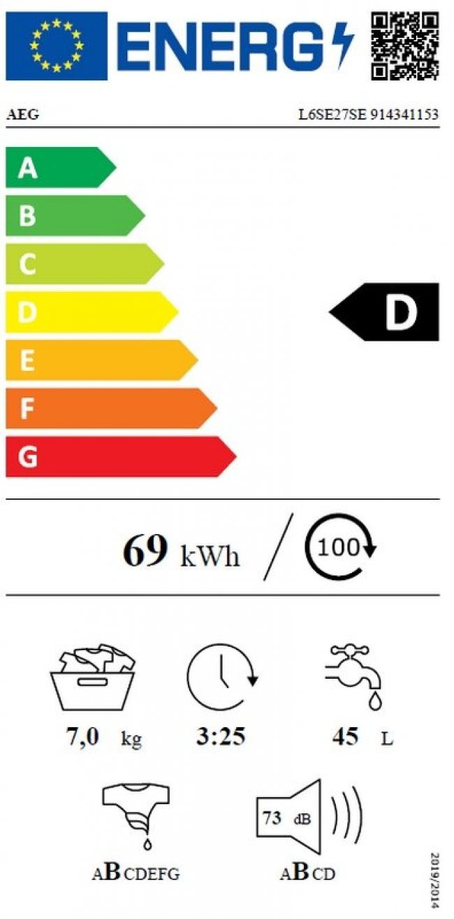 AEG L6SE27SE Πλυντήριο Ρούχων 7kg 1200 Στροφών