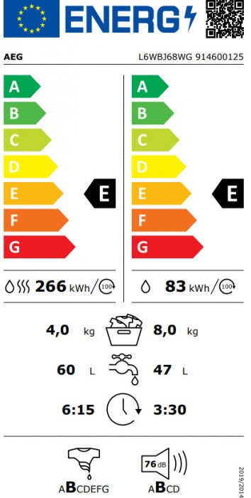 AEG L6WBJ68WG Πλυντήριο Στεγνωτήριο Ρούχων 8kg / 4kg Ατμού 1551 Στροφές