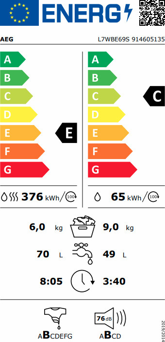 AEG L7WBE69S Πλυντήριο Στεγνωτήριο Ρούχων 9kg / 6kg Ατμού 1600 Στροφές