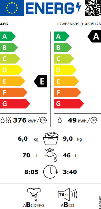 AEG L7WBEN69S Πλυντήριο Στεγνωτήριο Ρούχων 9kg / 6kg Ατμού