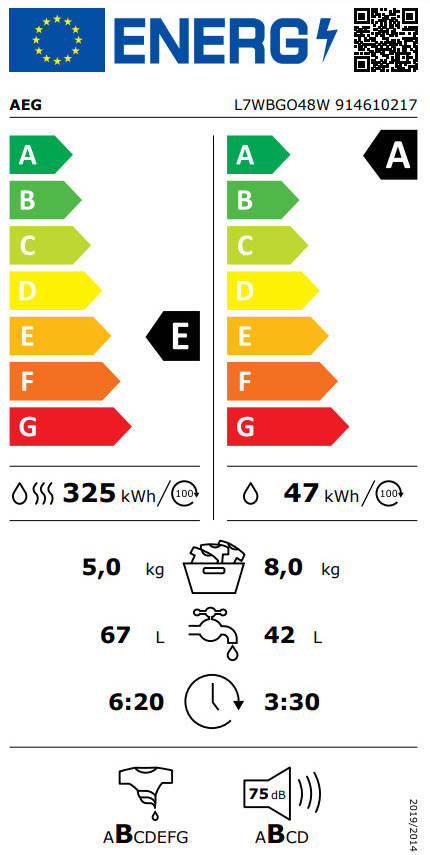 AEG L7WBGO48W Πλυντήριο Στεγνωτήριο Ρούχων 8kg / 5kg Ατμού 1400 Στροφές