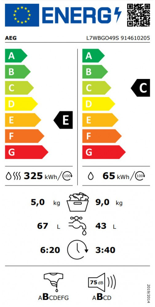 AEG L7WBGO49S Πλυντήριο Στεγνωτήριο Ρούχων 9kg / 5kg Ατμού 1400 Στροφές