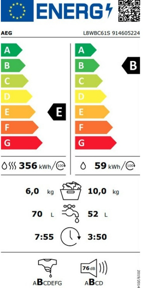 AEG L8WBC61SC Πλυντήριο Στεγνωτήριο Ρούχων 10kg / 6kg Ατμού 1600 Στροφές