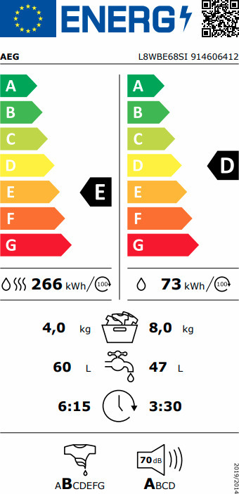 AEG L8WBE68SI Πλυντήριο Στεγνωτήριο Ρούχων 8kg / 4kg Ατμού 16000 Στροφές