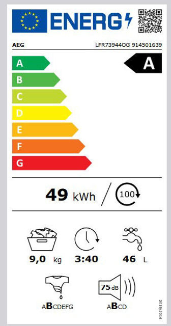 AEG LFR73944OG Πλυντήριο Ρούχων 9kg 1400 Στροφών