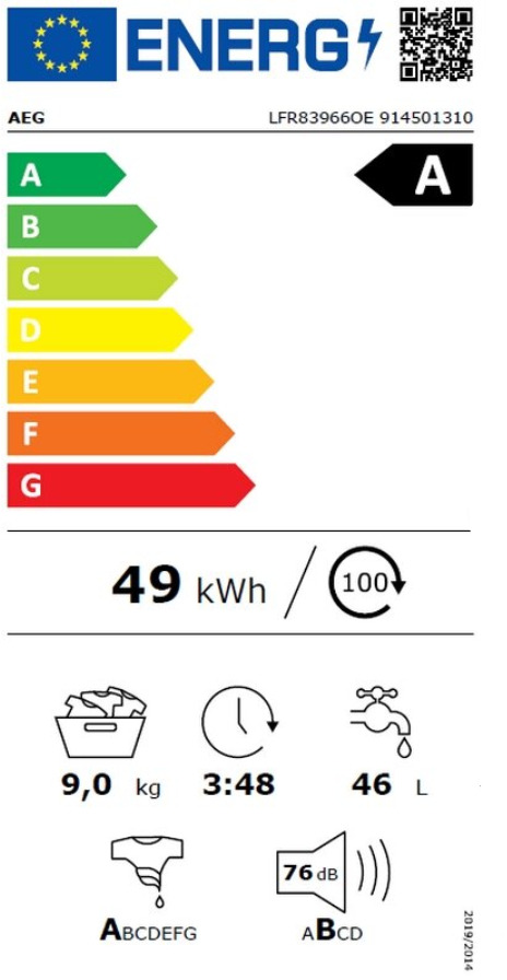 AEG LFR83966OE Πλυντήριο Ρούχων 9kg 1600 Στροφών
