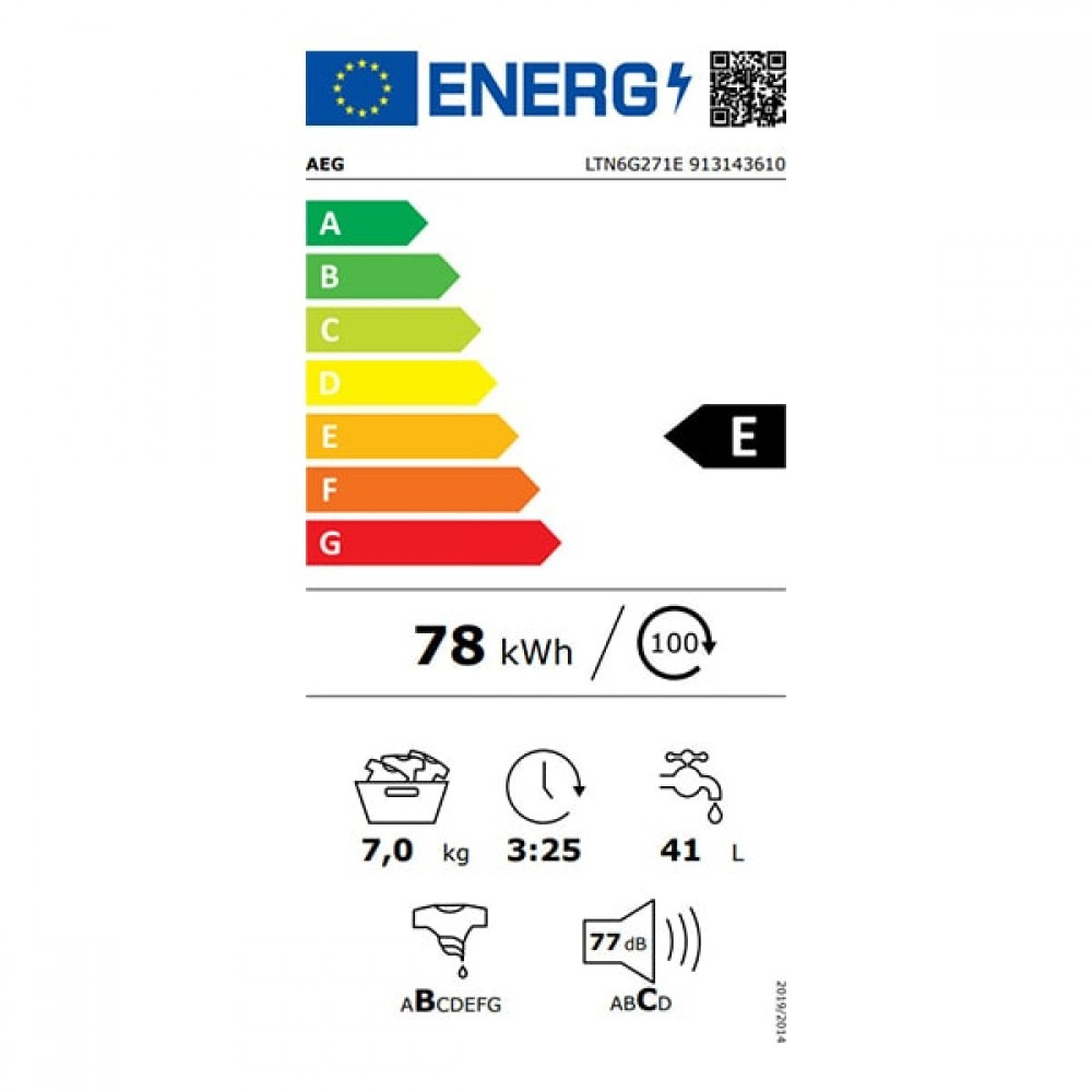 AEG LTN6G271E Πλυντήριο Ρούχων Άνω Φόρτωσης 7kg 1200 Στροφών