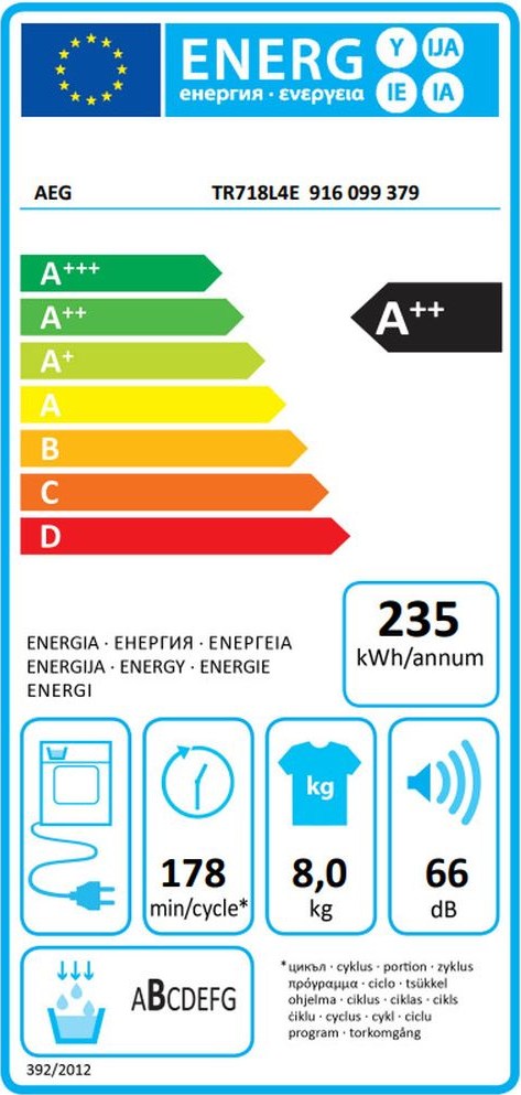 AEG TR718L4E Στεγνωτήριο Ρούχων 8kg A++ με Αντλία Θερμότητας