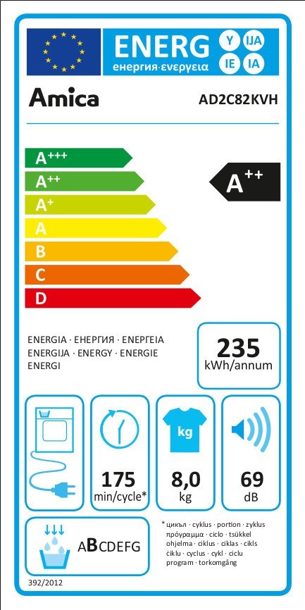 Amica AD2C82KVH Στεγνωτήριο Ρούχων 8kg A