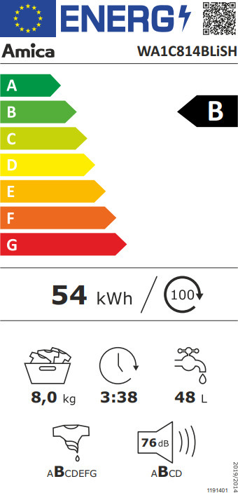 Amica WA1C814BLISH Πλυντήριο Ρούχων 8kg 1400 Στροφών